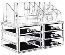 Organizador Maquiagem e Joias Acrílico C/ 5 Gavetas e 16 Divisórias C/ 1 Gaveta Maior