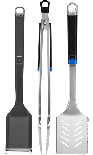 Napoleon BBQ Accessory - GATL002-3-Piece Starter Tool Set Includes Tongs Spatula Grill Brush Essential Tools Palmyra Brush for Eco-Friendly Cleaning Locking Tongs