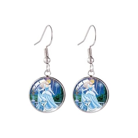 New Cinderella Fish Hook Earring Princess with Prince Round Jewelry Glass Dome Earrings Gifts Girl Cover