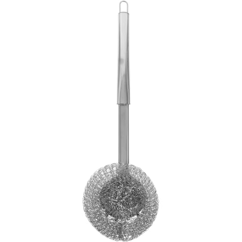 MUELODSIC Cepillo de Limpieza para Cocina con Mango Ergonómico Estropajo de Acero Inoxidable Resistente para Ollas y Sartenes Diseño con Mango para Áreas Difíciles Herramienta Versátil para