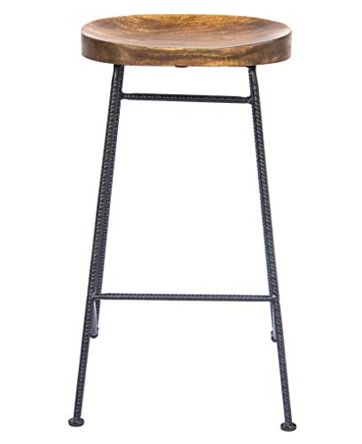 The Urban Port Mango Wood Saddle Seat Bar Stool With Iron Rod Legs #TOP1
