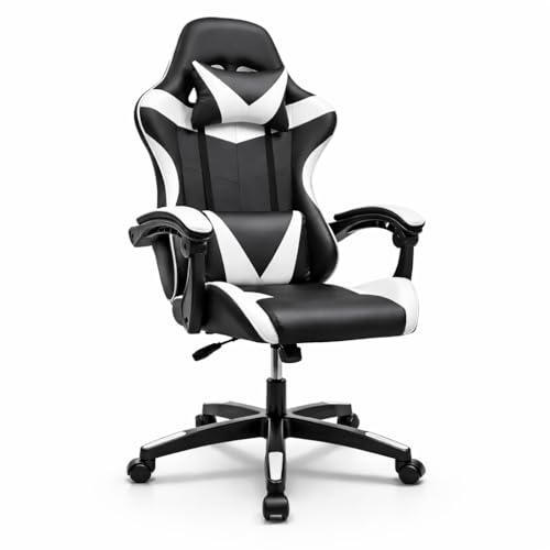 Silla Gaming Ergonómica Reclinable con Cojín Lumbar y Cervical | Altura Ajustable, Reposabrazos Acolchados, Ruedas 360° | Ideal para Oficina, Escritorio, Teletrabajo, Estudio, Juego, Ordenador