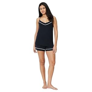 Amazon Essentials Damen Pyjama-Set aus Modal-Mischgewebe, Camisole mit Shorts, Schwarz, Größe M
