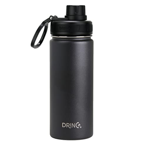 Image of Drinco Stainless Steel Water Bottle Spout Lid Vacuum Insulated Double Wall Water Bottle Wide Mouth Leak Proof Keep Cold Sport Camping Hiking (18oz Black)