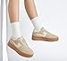LUCKY STEP Women's Platform Fashion Sneakers Thick Sole Suede Faux Leather Classic Rubber Gum Sole Low Top Casual Walking Shoes(Beige,8 B(M) US)