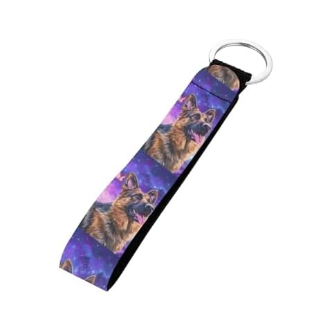 INSTANTARTS German Shepherd Wristlet Keychain Lanyard for Women Car Accessories Portable Hand Wrist Lanyard Key Chain Holder Long Keychain Strap with Metal Ring Cover