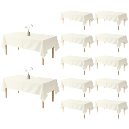 Image of 12 Pack Table Cloth 60 x 122 Inch, Rectangle Tablecloth, Stain and Wrinkle Resistant Washable Polyester Table Cover for Buffet Party, Dinner, Weddings and Camping, Ivory