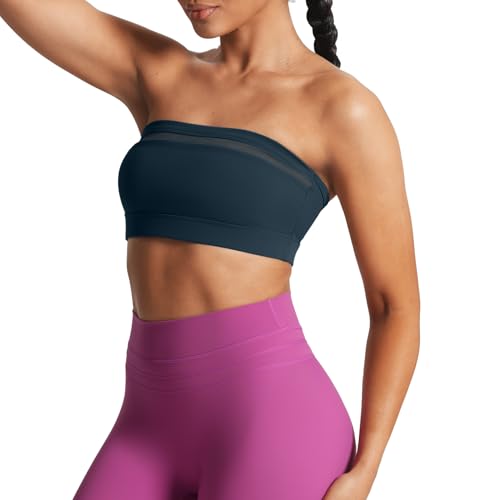 Image of Aoxjox Women's Workout Strapless Bandeau Mesh Bras Training Fitness Running Yoga Crop Tank