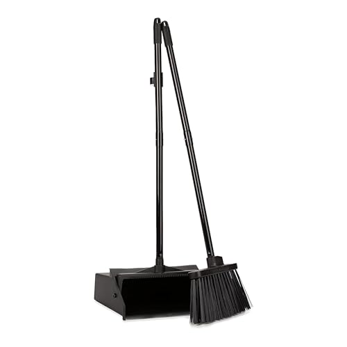 SPARTA Duo-Pan Upright Dust Pan and Broom Set, Essential Cleaning Tools for Home and Commercial Use, 36' Handle, 1 Count, Black