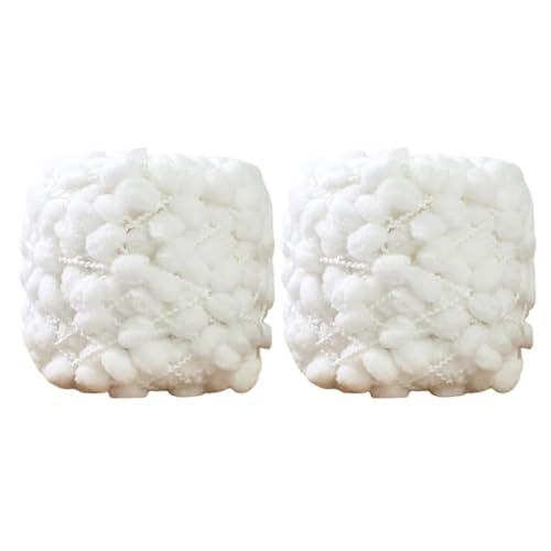 Streamzio Solid Color Pom Pom Yarn 2 Rolls 100g White