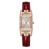 ITVIP Damen Retro kleine quadratische Uhr mit eingelegten Diamanten einfache Skala Zifferblatt analoge Quarzuhr Mode PU Lederarmband Uhr