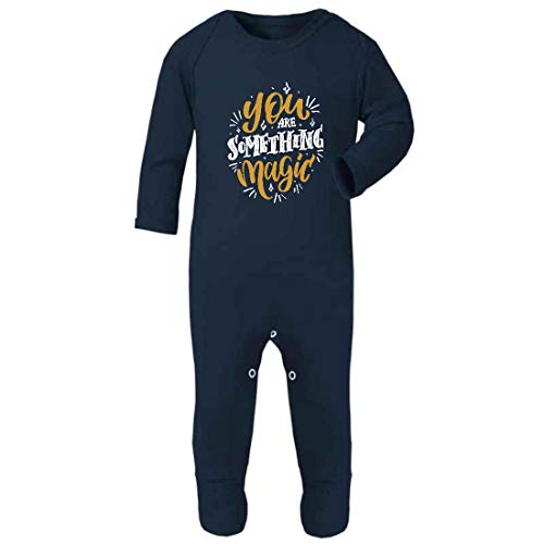 You are Something Magic (Metallic Gold) Baby Rompersuit with feet, 6-12 Months, Navy
