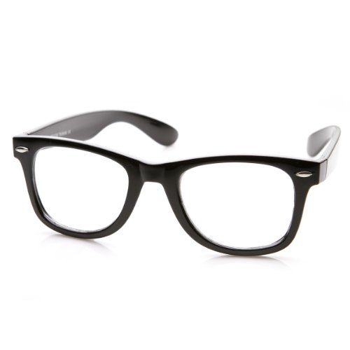 zeroUV Classic Thick Frame Clear Lens Basic Horn Rimmed Glasses (Black)
