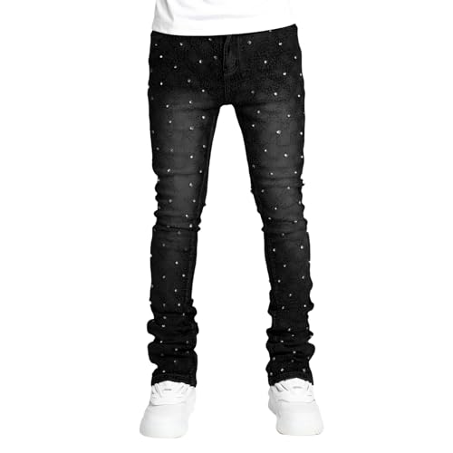 Men's Denim Pants Regular Fit Stacked Jeans Skinny Stacked Jeans Trousers Streetwear with Pockets