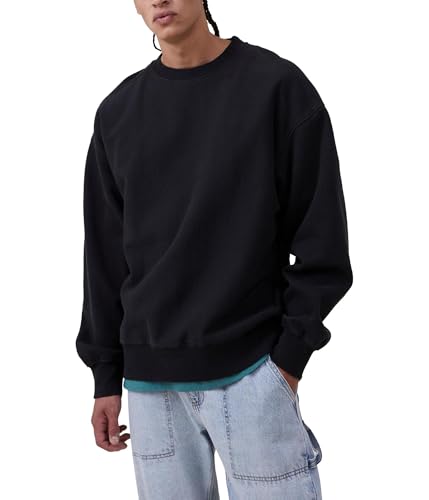 COTTON ON Mens Oversized Fleece Sweatshirt Faded Slate Black Small