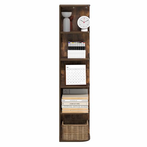 Image of Furinno PASIR Book Shelf, 5-Tier Corner Bookshelf with Open Shelf, Standing Bookcase, 9.3 x 12 x 51.7, for Organization and Storage, for Living Room, Bedroom, Home Office, Amber Pine