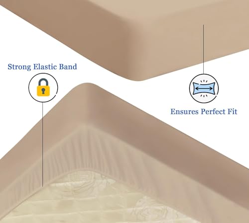 Image of Cotton Feel Terry 78x72 inch Ultra Soft Waterproof Mattress Protector King Size | Breathable Hypoallergenic Mattresses Cover for King Size Bed (Beige)