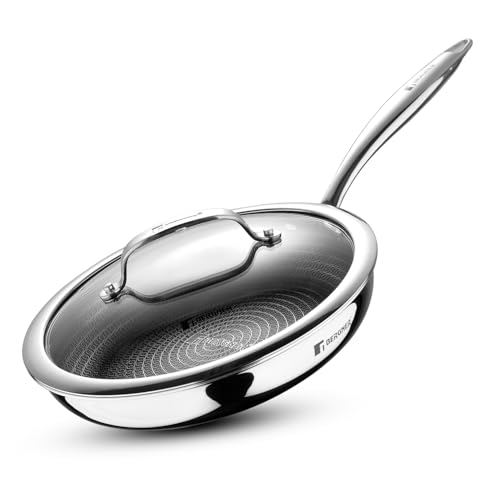 Image of BERGNER Hi-Tech Giro Triply Stainless Steel 28cm Frypan, Honeycomb Mesh Non-Stick Coating, PFOA Free, Consumes Less Oil, Healthy Cooking, Even Heat Distribution - Induction and Gas Stove Ready