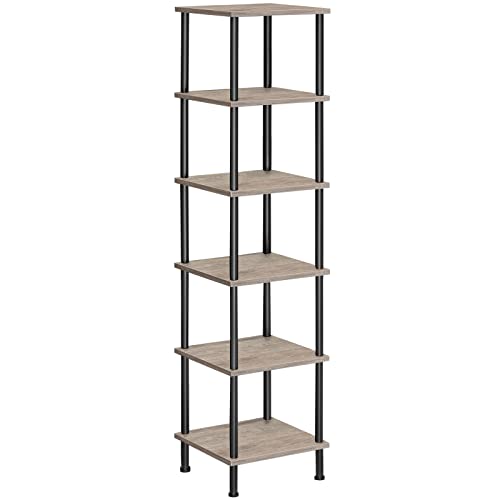 HOOBRO 6-Tier Corner Shelf, Corner Square Rack Display Shelf, Tall Storage Rack Plant Stand, Bookcase for Small Spaces, Living Room, Home Office, Kitchen, Greige and Black BG55CJ01