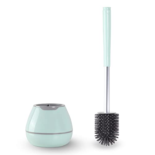 BOOMJOY Brosse WC, Balai de Toilette, Poils en Silicone avec Support Pincette Long Poignée - Vert
