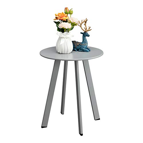 Hollyhome Round Metal Patio End Side Table, Small Accent Waterproof Anti-Rust Sofa Table, Modern Outdoor&Indoor Snack Coffee Table, (D) 15.75" X(H) 19.29", Grey #TOP1
