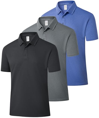 ZITY 3 Pack Mens Polo Shirts Short Sleeve Golf Polo Moisture Wicking Performance Collared Casual Tennis Athletic T-Shirt Black/Grey/Blue - image 1