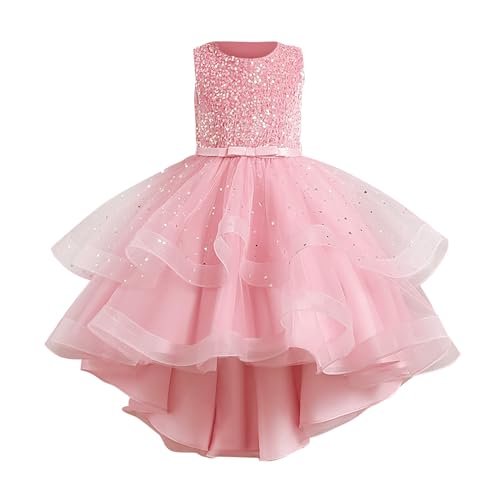 Girls Sequins Puffy Yarn Trailing Dress Gowns Dresses Piano Performance Solid Color Dress for Summer