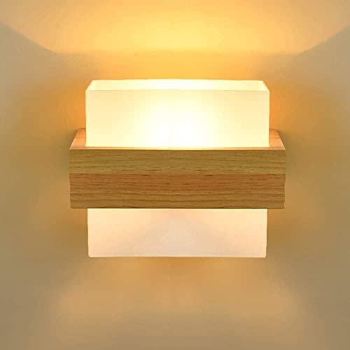 Aplique E27 de madera y acrílico cuadrado WQHPLMD para decoración de pared