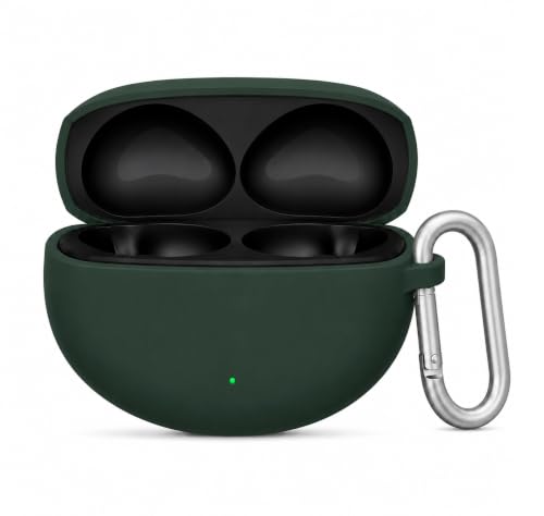 Image of Silicone Case for Oppo Enco Air 5 TWS Earbuds, Shockproof Cover with Heavy Duty Carabiner, LED Visible (Dark Green)