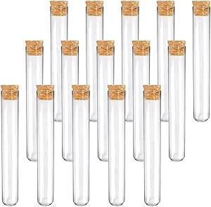 15 Pcs Test Tubes with Cork Stopper 5ml Transparent Leak Proof Airtight Test Tube Storage Tube Set for Sample Storage, Experiments, DIY Decoration, Multi-Purpose, Petals, Ornaments Storage
