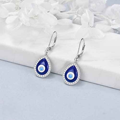 YAFEINI Evil Eye Earrings Sterling Silver Leverback Evil Eye Dangle Drop Earrings Turkish Protection Jewelry for Women2