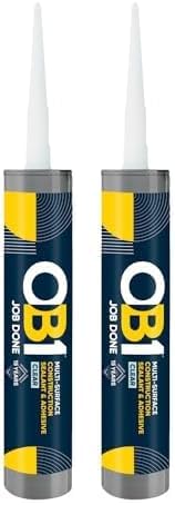OB1 Clear Multi-Surface Construction Sealant & Adhesive - Hybrid Technology - Excellent Chemical Resistance - Water Resistant - Weather Resistant - Food Safe - 290ml (Pack of 2)