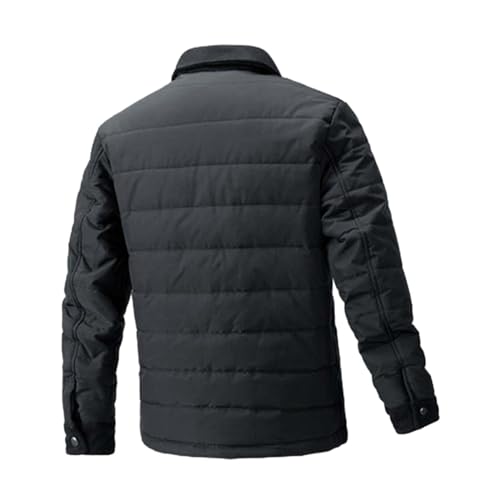 Dinnesis Gepolsterte Winter-Reißverschluss-Stehkragen-Jacke für Herren mit langen Ärmeln, verdickte Retro-Jacke. Gepolsterte Arbeitskleidungsjacke für Herren Fellkragen Herren (Black, XXL)