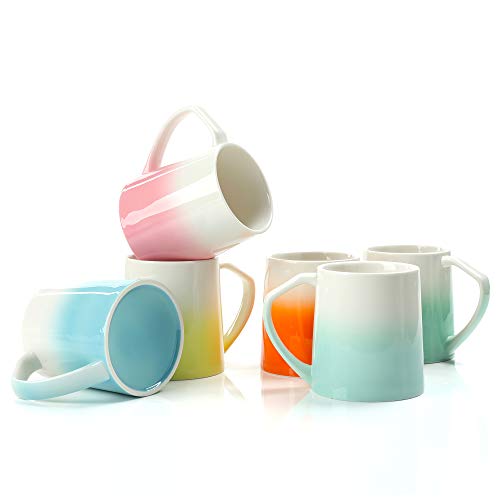 TEANAGOO Porcelain Coffee Mugs Set Of 6, 16 Ounce For Coffee, Tea, Cocoa, MS025C Cold Assorted Colors, Teal Coffee Mug Set, Juego De Tasas De Cafe 6 Tasas, Tasas Para Cafe Set