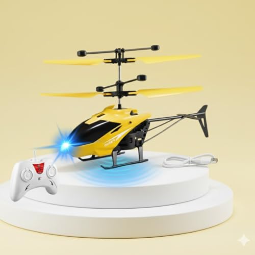 Image of Remote Control Helicopter Toy for Kids Gravity Sensing with, Rechargeable Battery, LED Lights Indoor Toy for Ages 6+ Birthday Gift Chirstmas Gift, (Pack of 1) (Yellow)