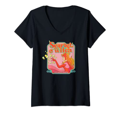 Marvel Avengers Scarlet Witch Wanda Hero Vibes Comic Retro Camiseta Cuello V