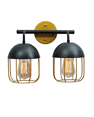 Image of Homesake Cage Wall Sconce, Modern Bathroom Wall Light Fixtures 2 Light Bathroom Vanity Light, Fixture for Bathrooms Lights Over Mirror, Farmhouse Black and Gold (11.5 inch)