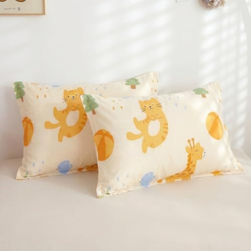 Image of Filymore Kids Double Bed Sheet Set with 2 Pillow Covers - Cute Cartoon Elephant & Lion Print, 240 TC Soft Microfiber Bedsheet for Double Bed, Cream Orange Blue Bedspread, 90x90 Inch