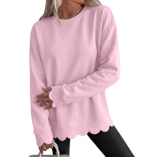 Gumipy Oversized Crewneck Sweatshirt Women Scalloped Sweatshirts No Hood - image 1