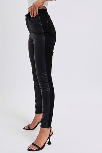 Judy Blue High Waist Faux Leather & Denim Skinny Pants - Women's Trendy Black Skinny Jeans with PU Leather Finish - 888102