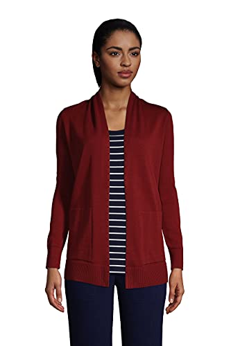 Lands End Womens Cotton Long Sleeve Open Cardigan Sweater Rust Red Petite Medium