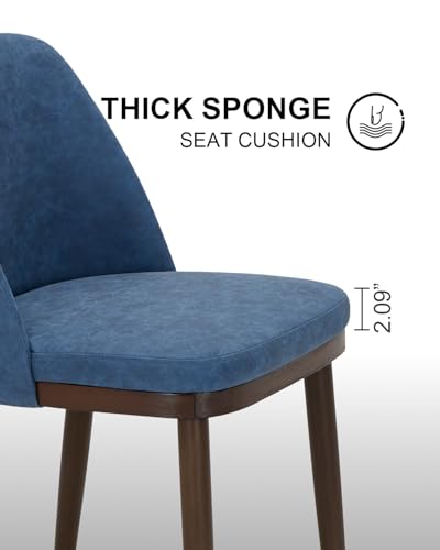 Image of Upholstered Dining Chairs Set of 4 - Modern Dining Room Chairs, Mid-Back Restaurant Kitchen Chairs with Wooden Legs, Blue