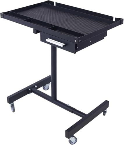 IHDEWFY Adjustable Tear Down Work Table with Wheels Drawer, Rolling Work Table, Rolling Tool Tray, Heavy Duty Workbench, Portable Mobile Work Tables for Garages Repair Shops Warehouse 220lbs Black