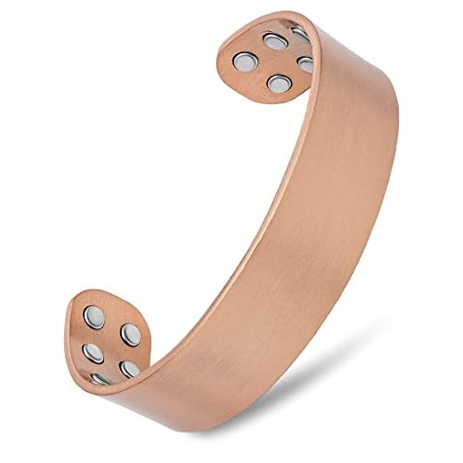 MagnetRX® Pure Copper Magnetic Bracelet - Arthritis Pain Relief & Carpal Tunnel Magnetic Therapy Copper Bracelets - Adjustable Wide Copper Cuff Bracelet with 12 Magnets (Brushed Copper, M/L)