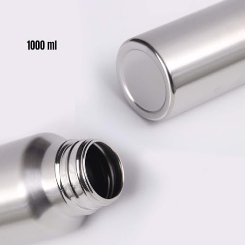 Image of Stainless Steel Water Bottle 1000ml | Single Wall Fridge Bottle | Leakproof Lid | BPA-Free & Rust-Resistant | Lightweight Metal Bottle for School, Office, Gym & Travel | Silver (1ltr)