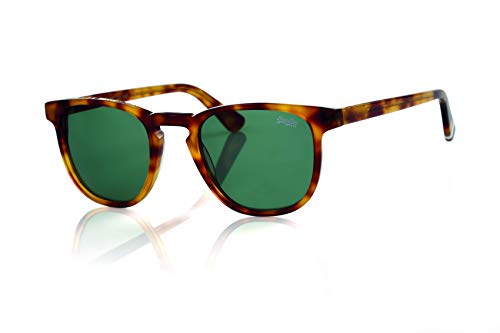 Superdry Roku Round Sunglasses, Gloss Blonde Tortiseshell with Green Lens, 48 mm