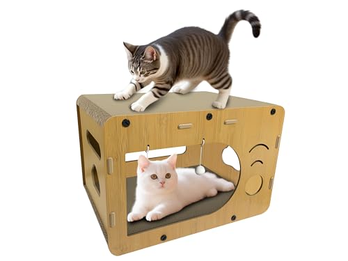 WRBTA Cat Scratchers for Indoor, Large Size, Furniture-Protecting Scratch Pad with Cat Bed, Cat House-Shaped Design.cat Toys.cat Scratching Post.cat Scratching Board