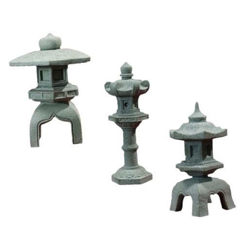 Toyvian Lot De 3 Statues De Pavillon en Grès pour Décoration Jardin Et Bonsaï, Ornements Miniatures Hexagonal, Carré Et Rond, Décor Extérieur Intérieur, Pavillons Japonerie Réalistes Et Légers