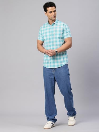 Image of Majestic Man Slim Fit Pure Cotton Checked Half Sleeve Casual Shirt