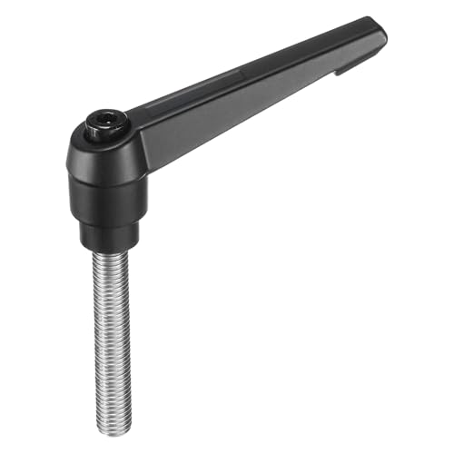 Image of uxcell Adjustable Clamping Lever Handle M12 x 60mm Metric 304 Stainless Steel Male Threaded Stud Hand Knobs Push Button Ratchet Rotating Screw Handles Bolts with Locking Lever Black